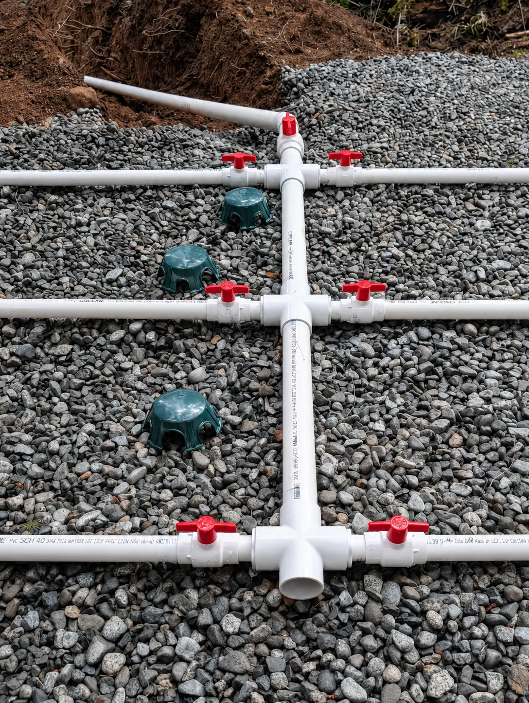 Septic distribution piping and valves during installation