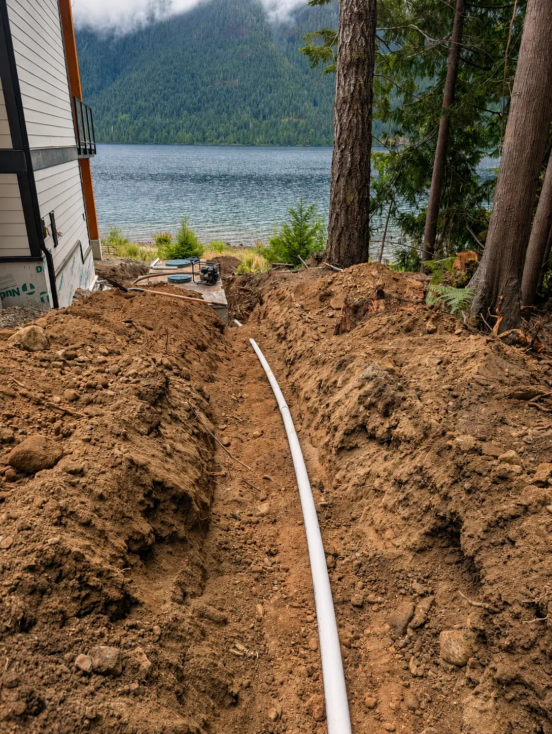 Connecting pipework laid in a trench during installation