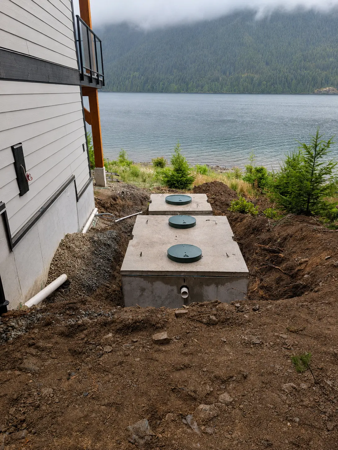 Septic tanks installed beside a Vancouver Island lake